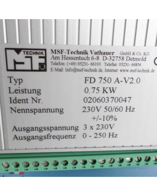 MSF-Technik Vathauer Frequenzumrichter FD750-A-V2.0 0.75kW OVP