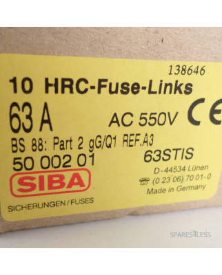 SIBA Sicherungseinsatz/ Fuse-link 63STIS 5000201 63A (6Stk.) OVP