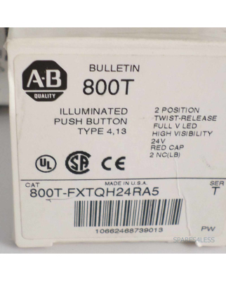 Allen Bradley illuminated Push Botton 800T-FXTQH24RA5 OVP