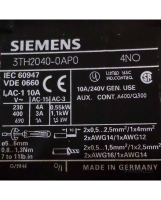 Siemens Hilfsschütz 3TH2040-0AP0 GEB