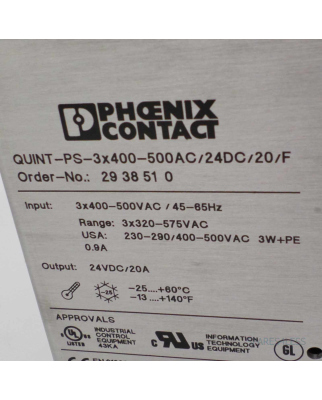 Phoenix Contact QUINT-PS-3x400-500AC/24DC/20/F 2938510 GEB