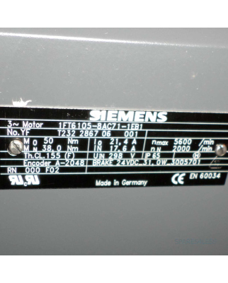 Siemens Synchron-Servomotor 1FT6105-8AC71-1EB1 NOV
