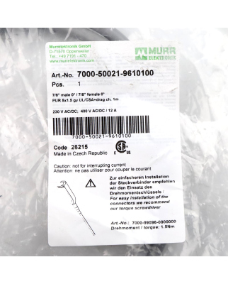 MURR ELEKTRONIK Powerkabel 7/8 St. 7/8 Bu. 7000-50021-9610100 OVP