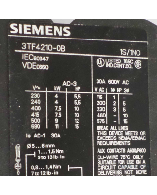 Siemens Schütz 24V/7,5kW/400V 3TF4210-0BB4 NOV