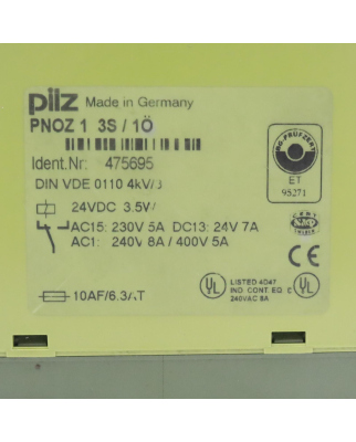 Pilz Sicherheitsrelais PNOZ1 3S / 1Ö 475695 GEB