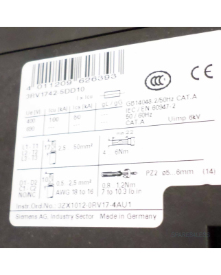 Siemens Leistungsschalter 3RV1742-5DD10 NOV