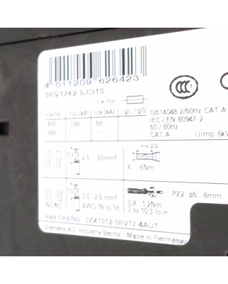 Siemens Leistungsschalter 3RV1742-5JD10 NOV