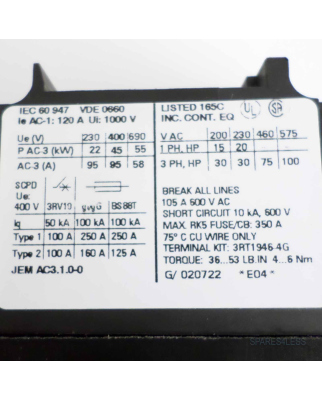 Siemens Schütz 45kW/400V 3RT1046-1AB04 NOV