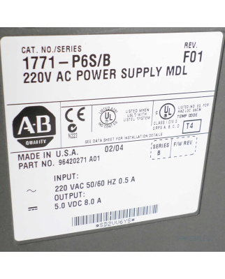Allen Bradley 220V AC Power Supply MDL 1771-P6S/B...