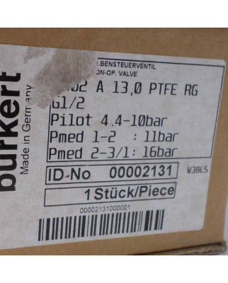 bürkert 2/2-Wege-Schrägsitzventil 2002 A 13,0 PTFE AG 00002131 OVP