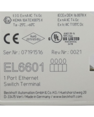 Beckhoff Ethernet-Switchport-Klemme EL6601 GEB