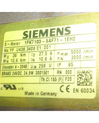 Siemens Servomotor Motor 1FK7103-5AF71-1EH2 GEB