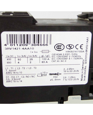 Siemens Leistungsschalter 3RV1421-4AA10 OVP