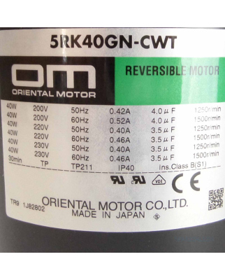 ORIENTAL MOTOR Reversible Motor 5RK40GN-CWT OVP
