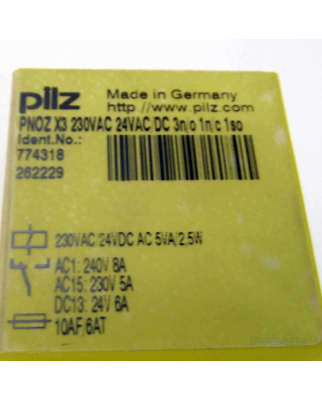 Pilz Not-Aus Schaltgerät PNOZ X3 230VAC 24VDC 3n/o...