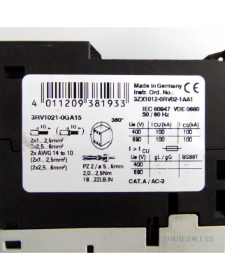 Siemens Leistungsschalter 3RV1021-0GA15 GEB