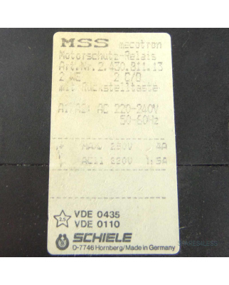 Schiele MSS mecotron Motorschutz-Relais 2.430.811.13 GEB
