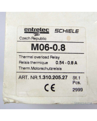 entrelec Schiele Therm. Motorschutzrelais M06-0.8 131020527 OVP