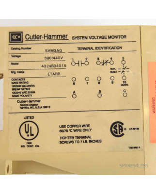 Cutler Hammer Stromwächter SVM3AG 4324B04G15 380/440V GEB