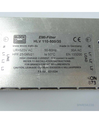 BLOCK EMI Filter HLV 110-500/30 GEB