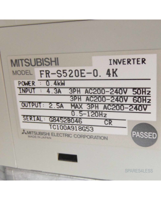 Mitsubishi Electric Inverter FR-S520E-0.4K 0,4kW OVP