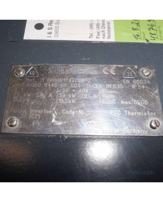 Siemens AC HSA Motor 1PH6161-4CF06-Z Z:K31 GEB