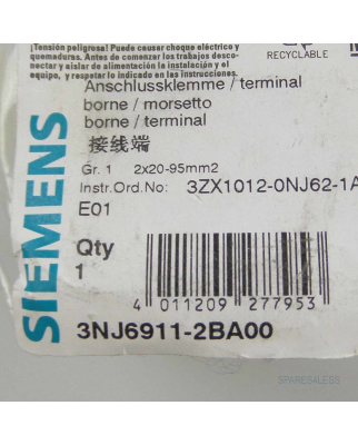 Siemens Anschlussklemme 3NJ6911-2BA00 OVP