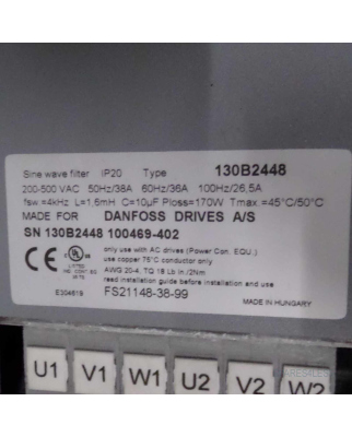 Danfoss / Schaffner Sinuswellen-Filter IP20 Type 130B2448...
