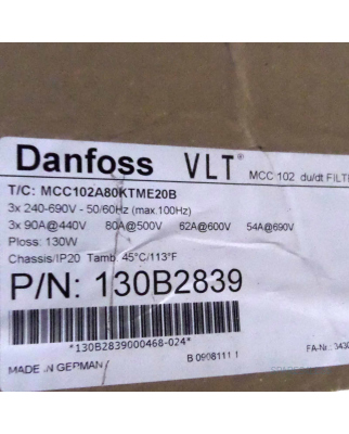 Danfoss VLT MCC102 du/dt Filter VLT MCC102A80KTME20B...