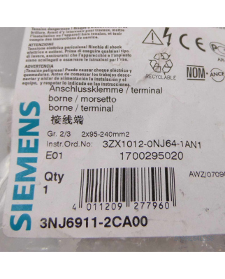 Siemens Anschlussklemme 3NJ6911-2CA00 OVP