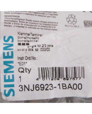 Siemens Anschlussklemme 3NJ6923-1BA00 OVP