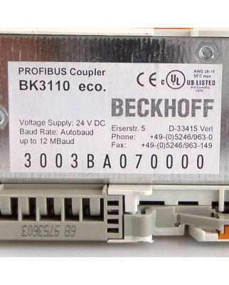 Beckhoff Profibus Buskoppler BK3110 GEB