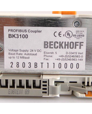 Beckhoff PROFIBUS-Buskoppler BK3100 GEB