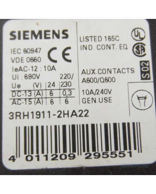 Siemens Hilfsschalterblock 3RH1911-2HA22 GEB