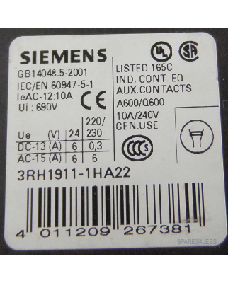 Siemens Hilfsschalterblock 3RH1911-1HA22 GEB