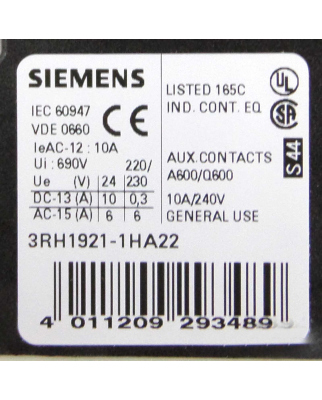 Siemens 3RT1025-1B..0 Schütz E-Stand 02 24V Murr 26524 Entstörmodul