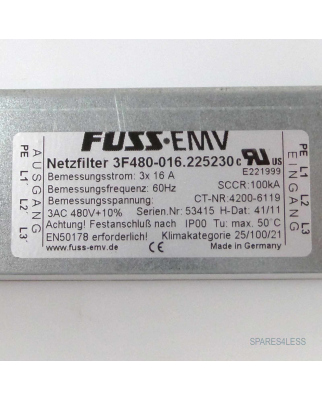 FUSS-EMV Netzfilter 3F480-016.225230c GEB
