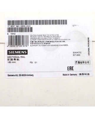Simatic S7 Profilschiene 6ES7 390-1AB60-0AA0 16cm SIE