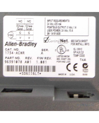 Allen Bradley POINT I/O CONTROLNET ADAPTER 1734-ACNR 96391078 GEB