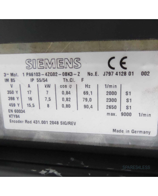 Siemens Servomotor 1PA6103-4ZG02-0BK3-Z GEB