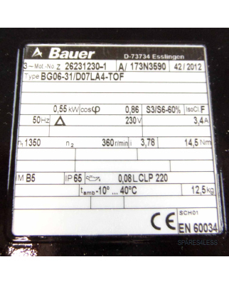 BAUER Getriebemotor BG06-31/D07LA4-TOF 173N3590 NOV