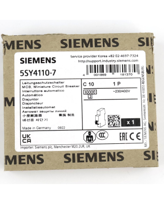 Siemens Leitungsschutzschalter 5SY4110-7 OVP