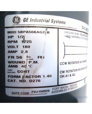 GE Industrial Systems Gleichstrommotor MOD5BPA56KAG2_B...