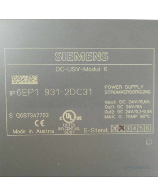 SITOP DC-USV-MODUL 24 V/6 A 6EP1931-2DC31 REM/OVP