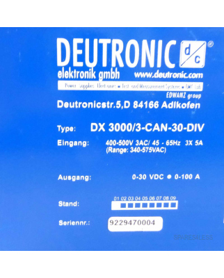 Deutronic Einbaustromversorgung DX3000/3-CAN-30-DIV GEB