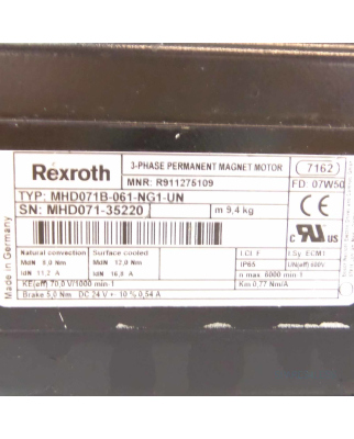Rexroth Indramat Servomotor MHD071B-061-NG1-UN R911275109 GEB