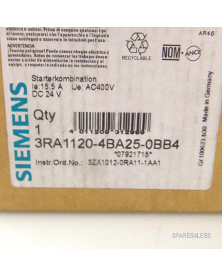 Siemens Starterkombination 3RA1120-4BA25-0BB4 OVP