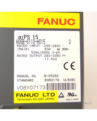 Fanuc Power Supply Module A06B-6110-H015 Vers.D GEB
