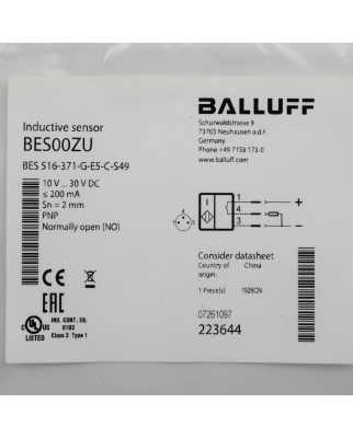 Balluff induktiver Näherungsschalter BES00ZU BES 516-371-G-E5-C-S49 OVP