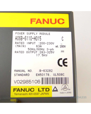 Fanuc Power Supply Module A06B-6110-H015 Vers.C GEB